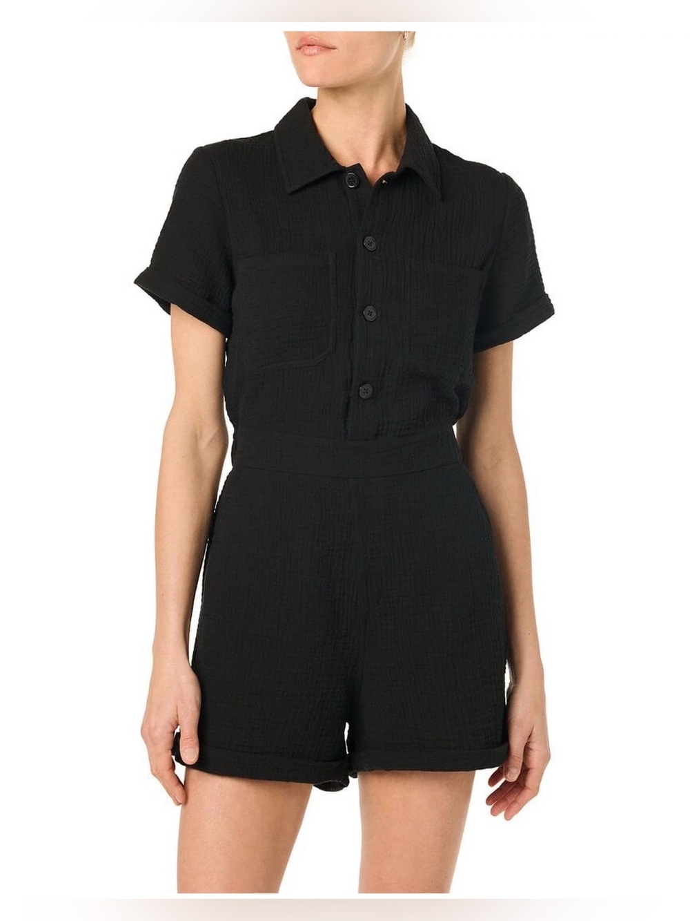 NWT Joe's Jeans Black Short-Sleeve Button Romper SZ: XS